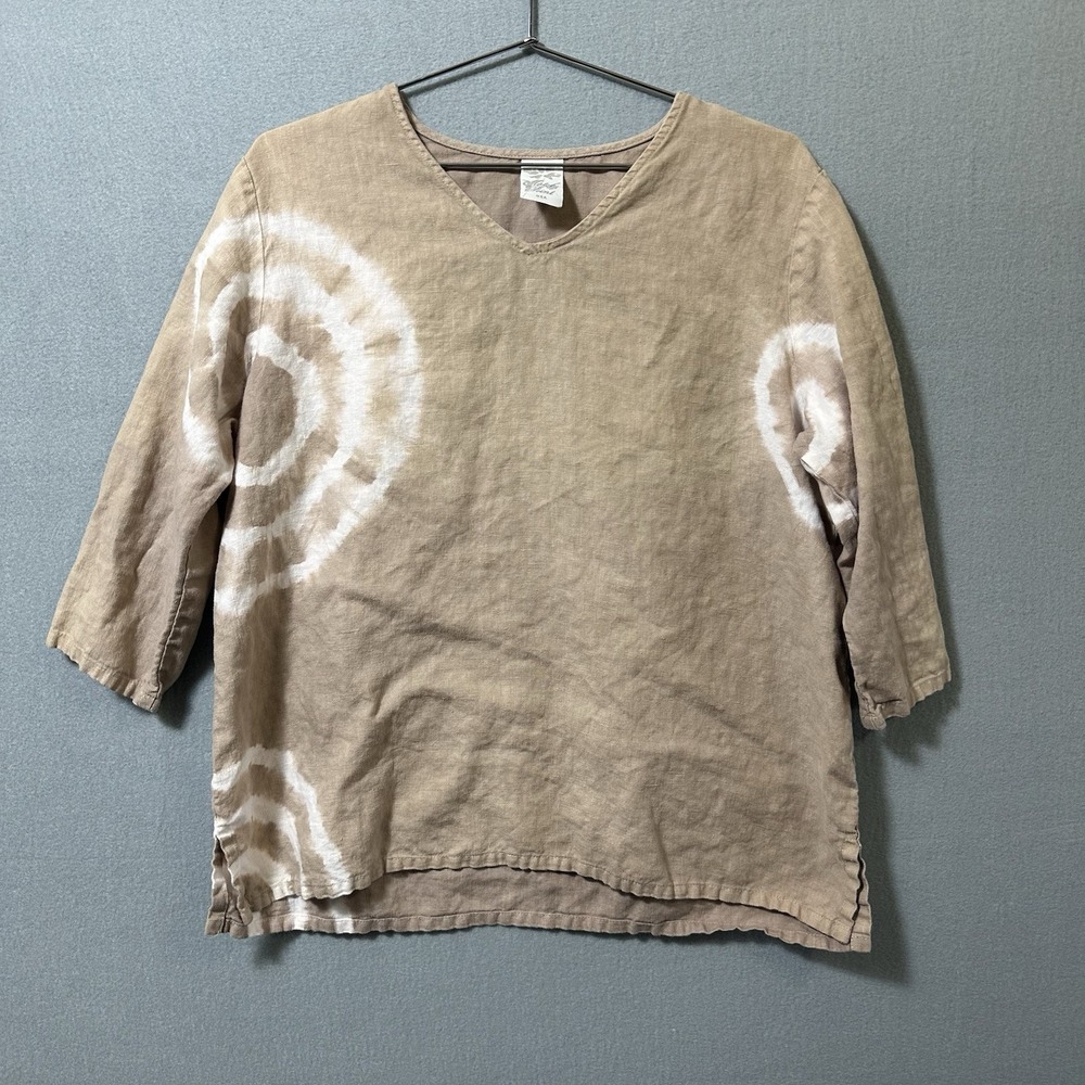 Match Point Linen Top Women's Size Medium Brown Tie Dye Beach Coastal Artsy